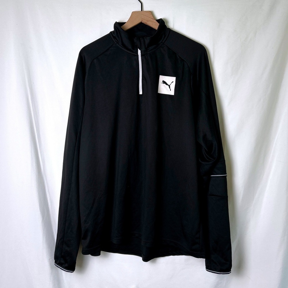 Puma Mens Quarter Zip Mock Neck Performance Pullover Size XL Black Athleisure
